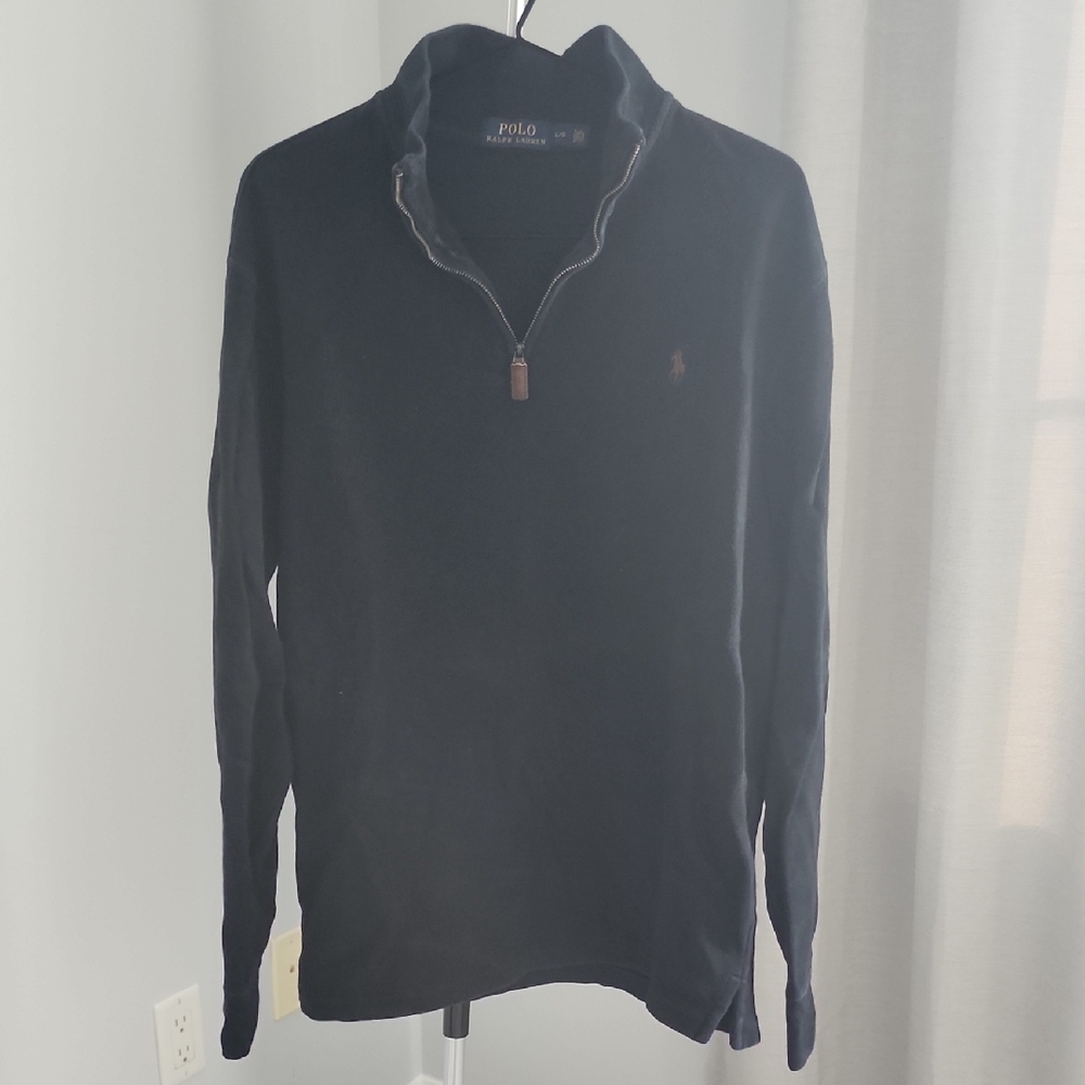 Polo by Ralph Lauren Black Zip Up Sweater with Classic Mock Neck